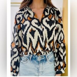 Anthropologie Willa Storey Meg Top Blouse Puff L/S Cotton Button Up Shirt SMALL